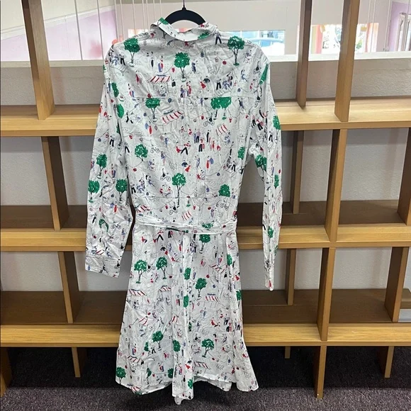 Boden White Long-Sleeve Shirt Dress with Green Tree Print - Picture 5 of 11